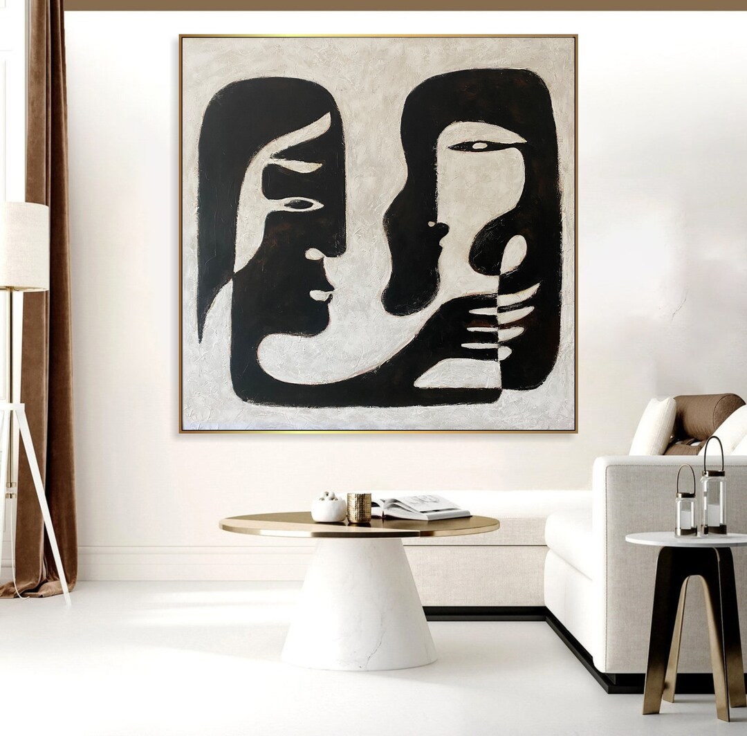 Abstract Face Painting – Black White Minimalist Canvas Wall Art (50"x50 ...