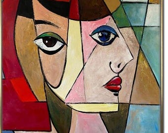 Colorful Cubist Portrait - Abstract Geometric Face Art Radiant Reflections Art Figurative Art Vibrant Wall Art 40x40&quot;