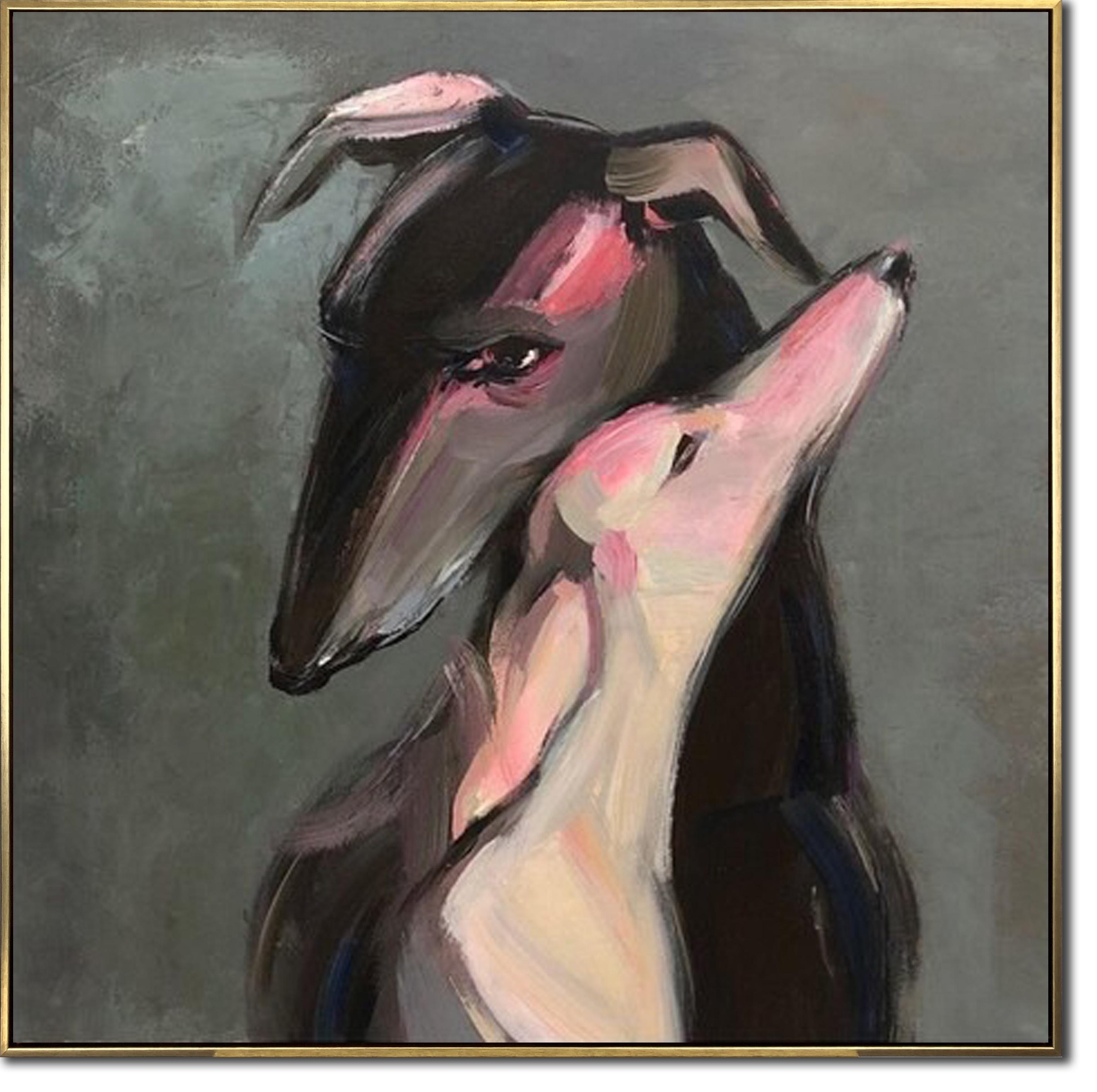 Abstract Greyhound Art: Black and White Dog Painting on Canvas - Etsy