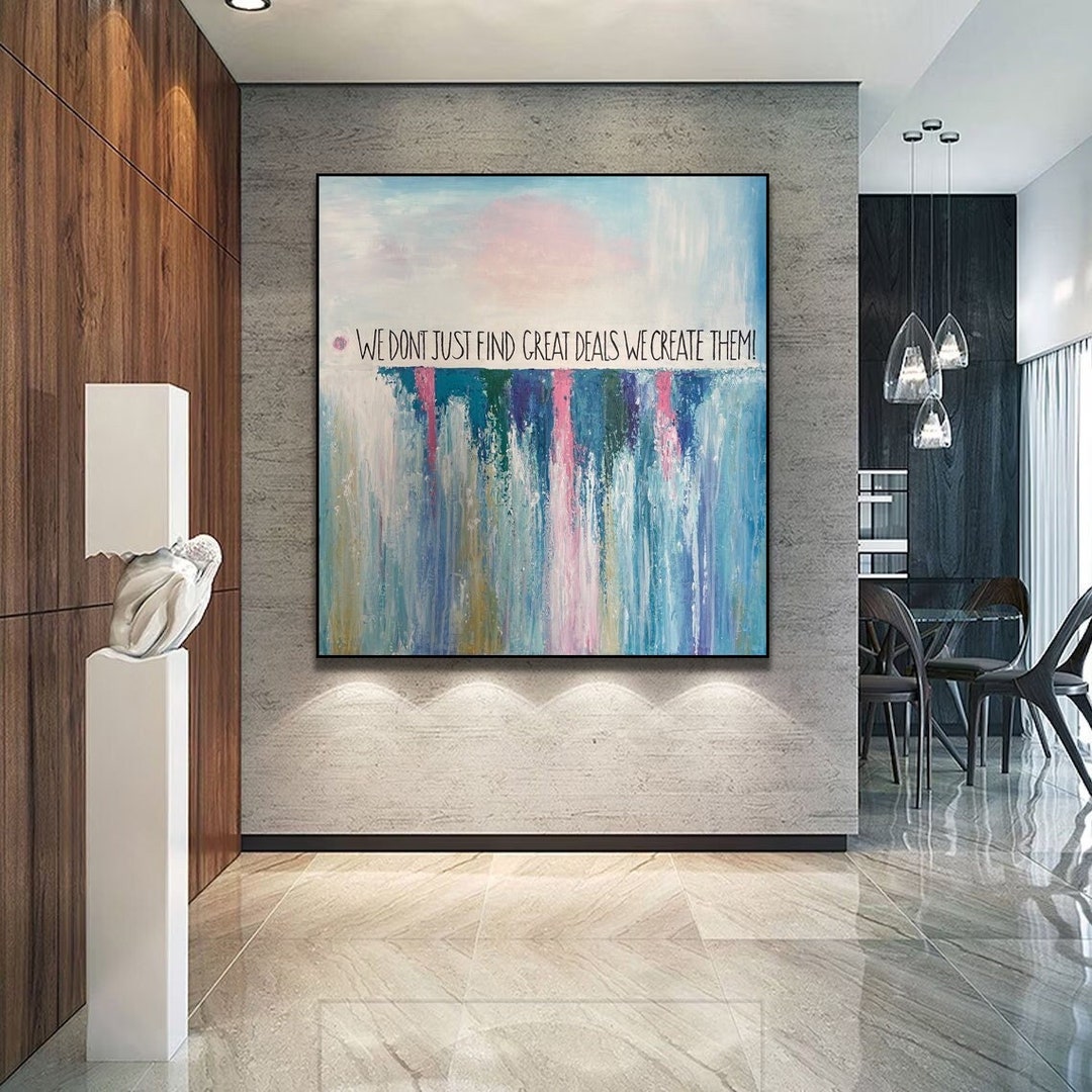 Abstract Waterfall Oil Painting – Large Colorful Modern Canvas Wall Art ...