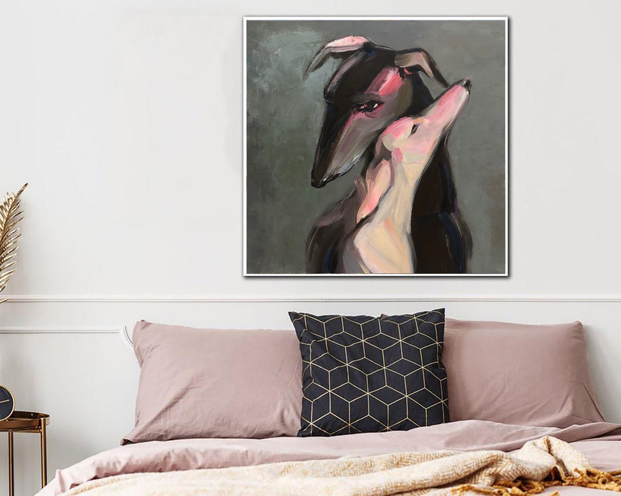 Abstract Greyhound Art: Black and White Dog Painting on Canvas - Etsy