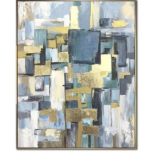 Abstract Blue Painting Gold Leaf Painting Modern Oil Painting Blue Art Canvas Gold Painting Original Oil Painting for Living Room