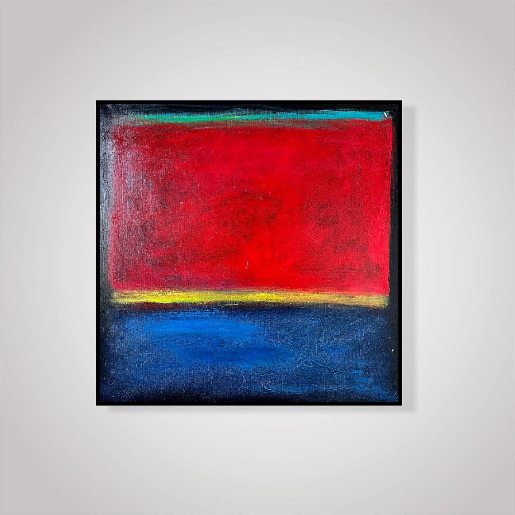 Mark Rothko Style Abstract Red And Blue Painting On Canvas, Modern Urban Style Mark Rothko Artwork, Textured Wall Art for Home Decor 24"x24"