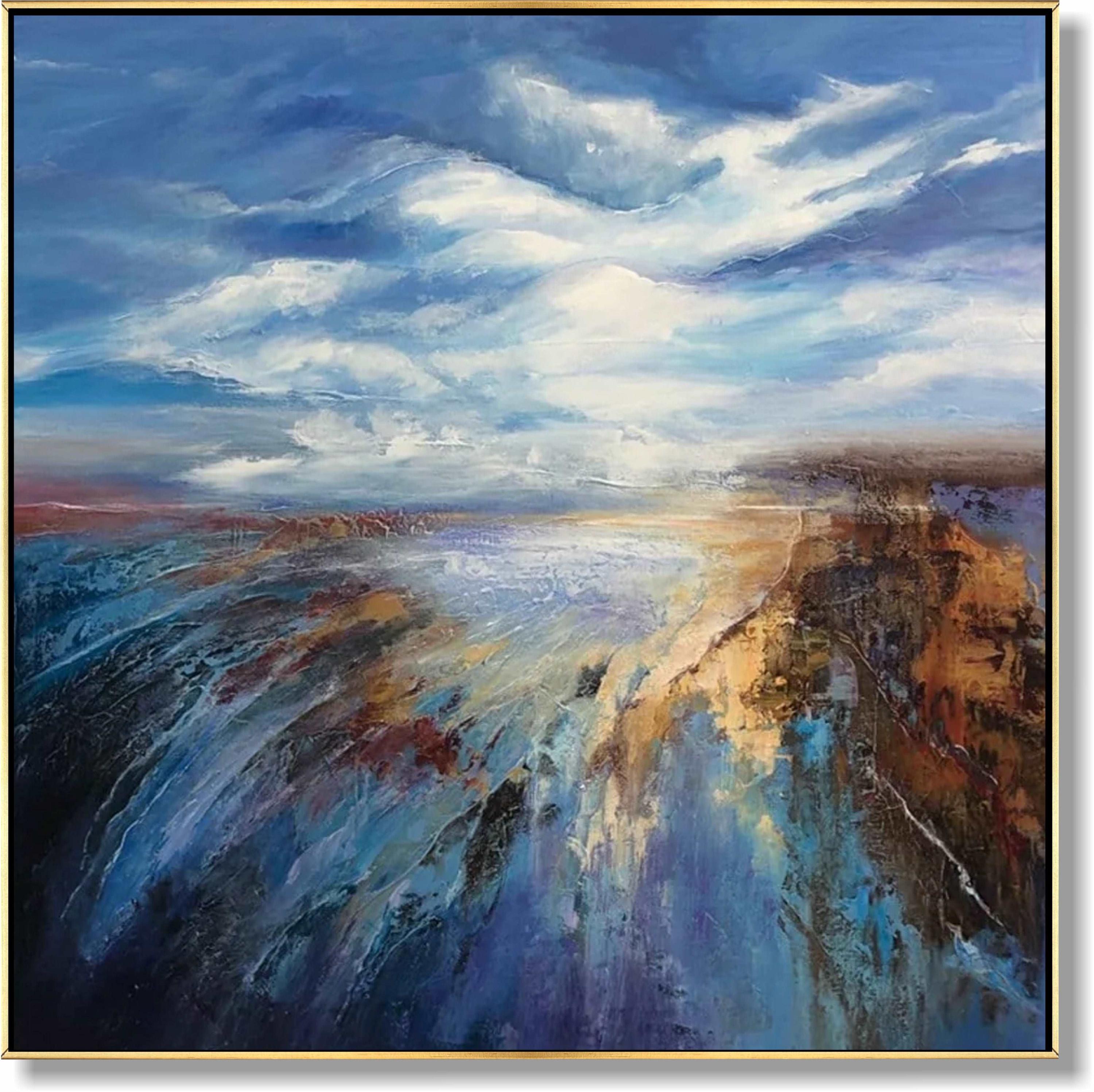 青い風の音」キャンバス 抽象画 海