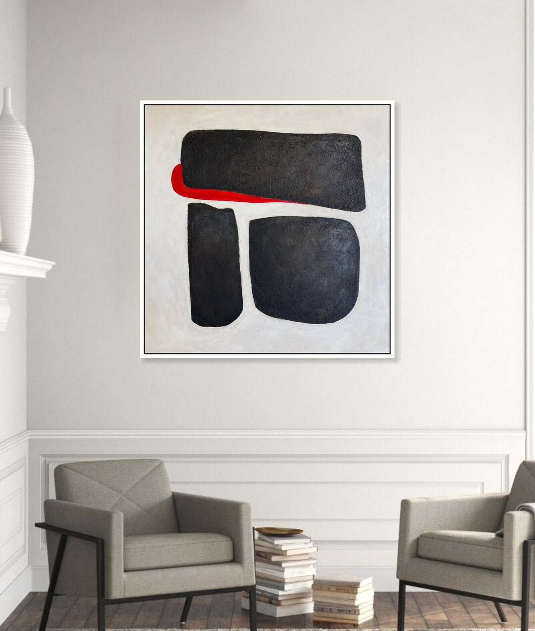 Red Black Abstract Painting Large: Minimalist Stone Canvas Modern Wall ...
