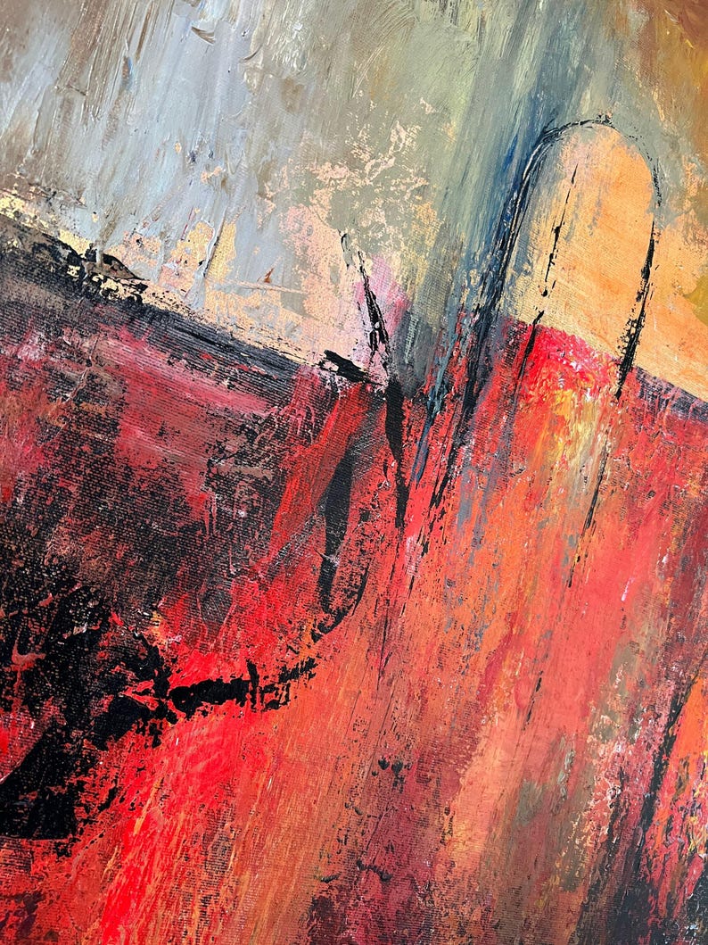 Red Abstract Painting on Canvas: Textured Brush Stroke Minimalist Art ...