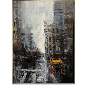 Abstract New York Paintings on Canvas Original Abstract Cityscape Painting Textured Handmade Artwork Oil Painting Modern Streets Wall Decor
