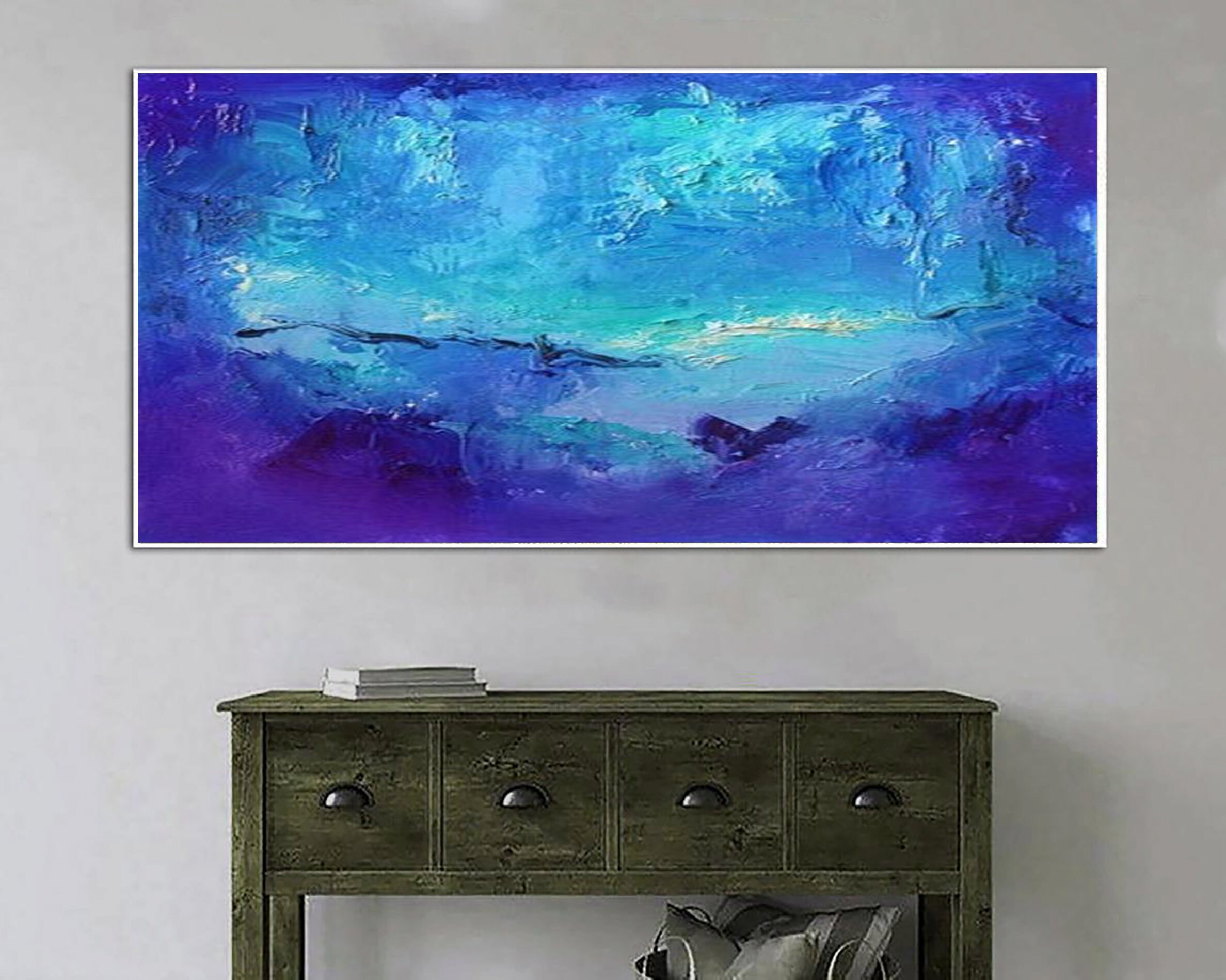 Extra Large Blue Painting Fine Art on Canvas Modern Blue Etsy