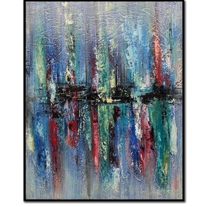 Abstract City Painting On Canvas Modern Colorful Wall Art Original Textured Artwork for Office Decor