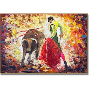 Abstract Bullfight Painting Spanish Matador Acrylic Vibraint Wall Art