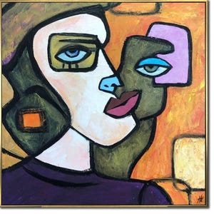 Original Modern Cubist Portrait Paintings On Canvas Colorful Abstract Faces Art Contemporary Wall Art Acrylic Painting for Home Wall Decor