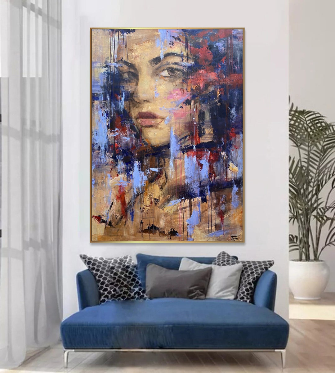 Large Abstract Woman Face Painting – Modern Figurative Oil on Canvas ...