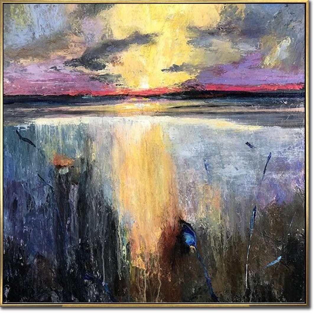 Large Abstract Sunset Paintings on Canvas Original Sea Painting 60x60 ...