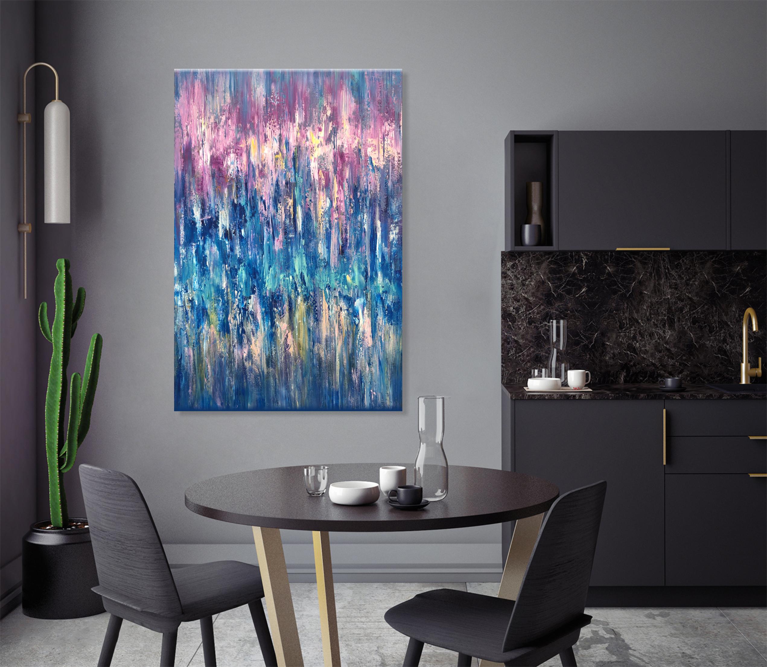 青とピンクの抽象画 キャンバスアート 青とピンクの抽象的なキャンバスの壁アート壁装飾 - Etsy 日本