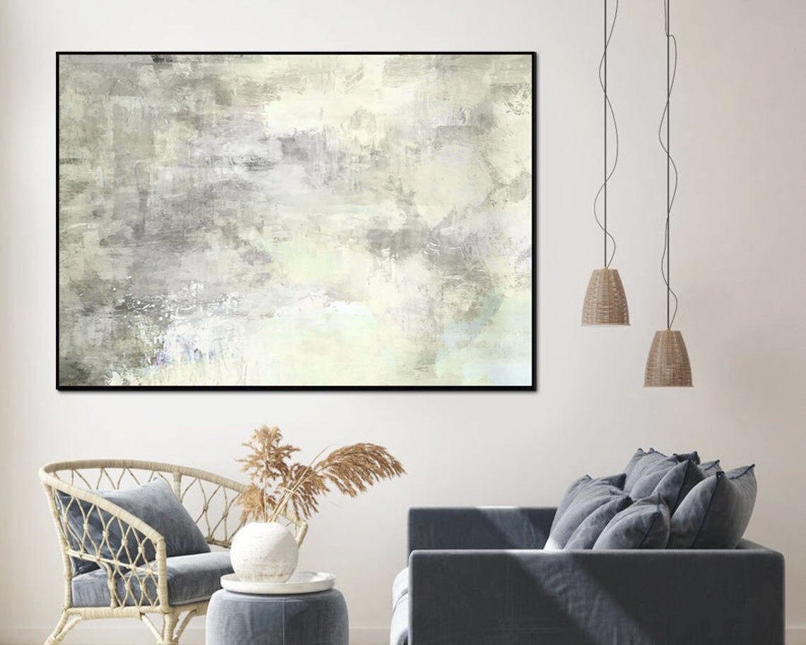 Silver Leaf Painting Original Gray Abstract Painting on Canvas Abstract  Fine Art Modern Textured Painting for Living Room Wall Decor 