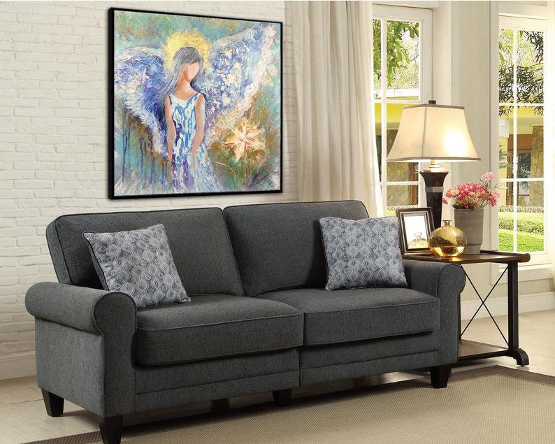 Large Acrylic Angel Paintings On Canvas Creative Home Decor Modern Textured Fine Art Handmade Oil Painting for Indie Room Wall Decor image 4