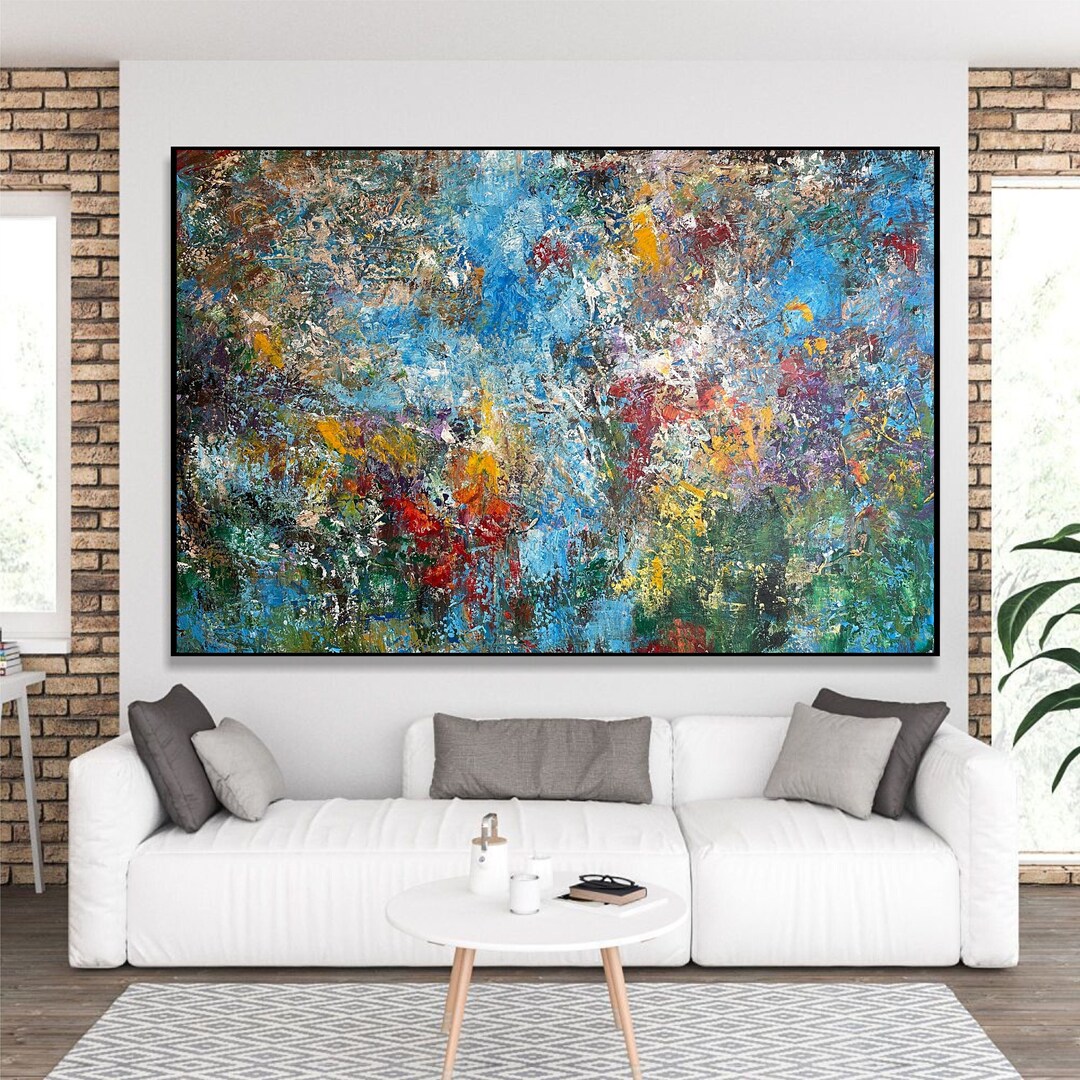Large Textured Abstract Sky Painting – Expressive Blue Canvas Wall Art ...
