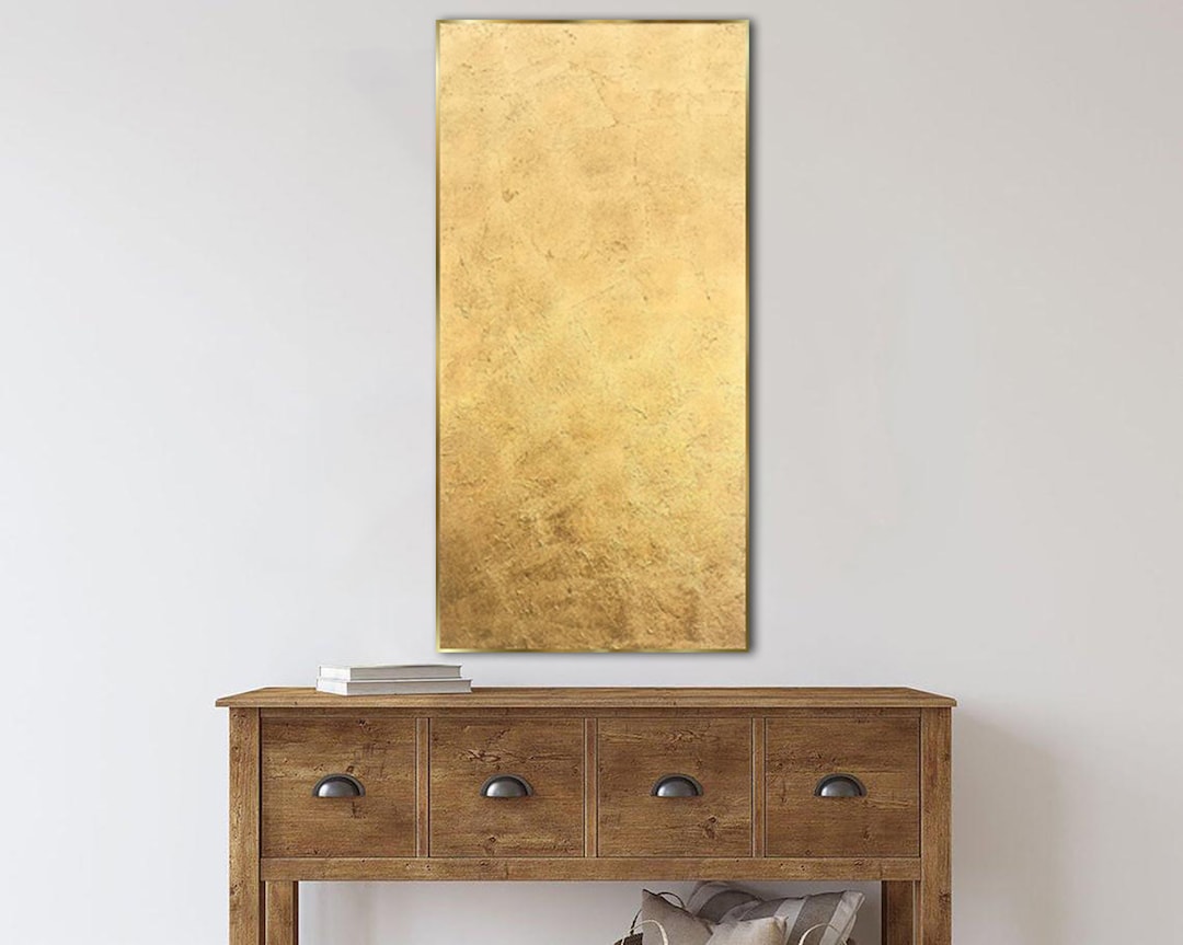 View of Original Gold Leaf Abstract Painting on Canvas: Heavy Texture, Modern ...
