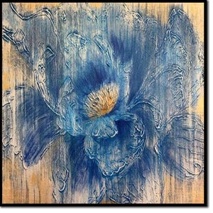 Pintura abstracta floral azul, arte de pared texturizado, arte de lienzo grande, decoración moderna para el hogar, arte azul, arte botánico, arte enmarcado, arte de pared de flores