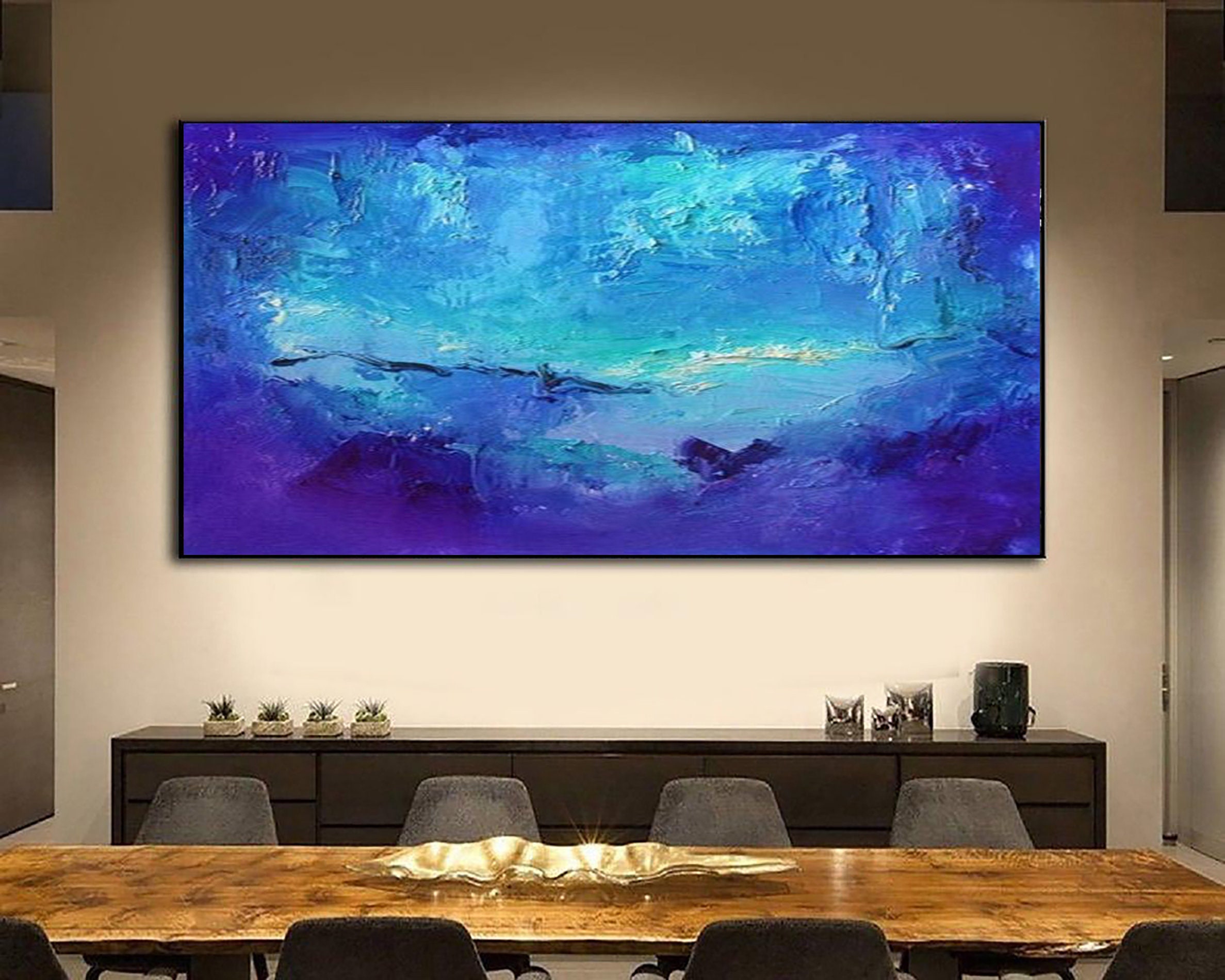 Extra Large Blue Painting Fine Art on Canvas Modern Blue Etsy
