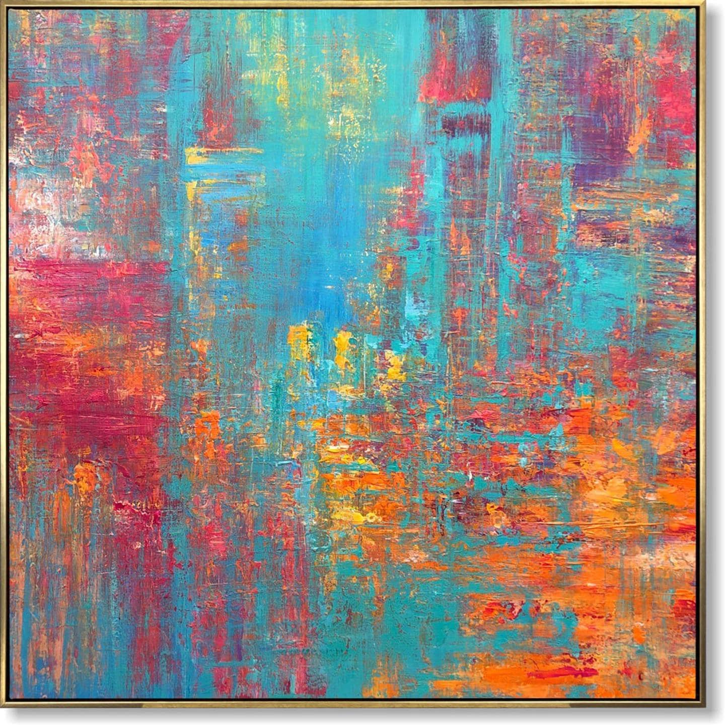 オリジナルの抽象的なカラフルな絵画ターコイズオレンジキャンバス