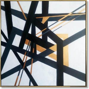 Modern Framed Wall Art Abstract Painting Black and White Gold Minimalist Wall Art Handmade Contemporary Artwork Geometric Painting