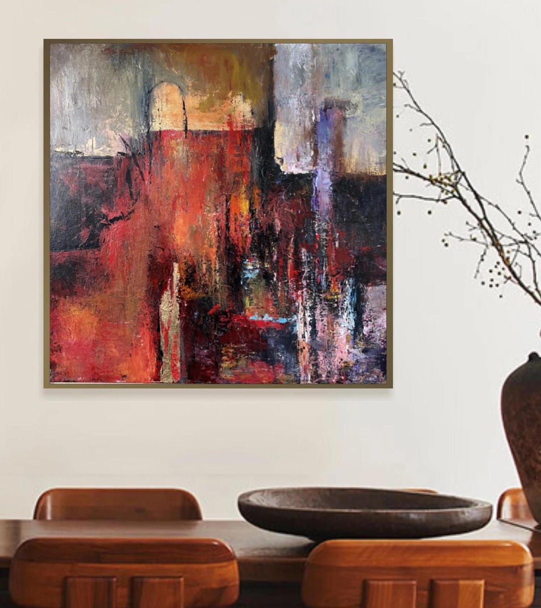 Red Abstract Painting on Canvas: Textured Brush Stroke Minimalist Art ...