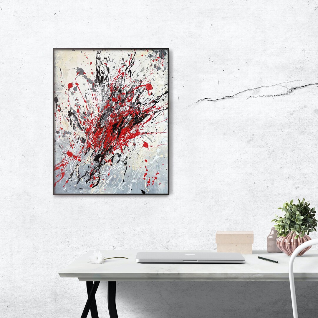 Original Red and Black Abstract Painting - Large Textured Action Art ...