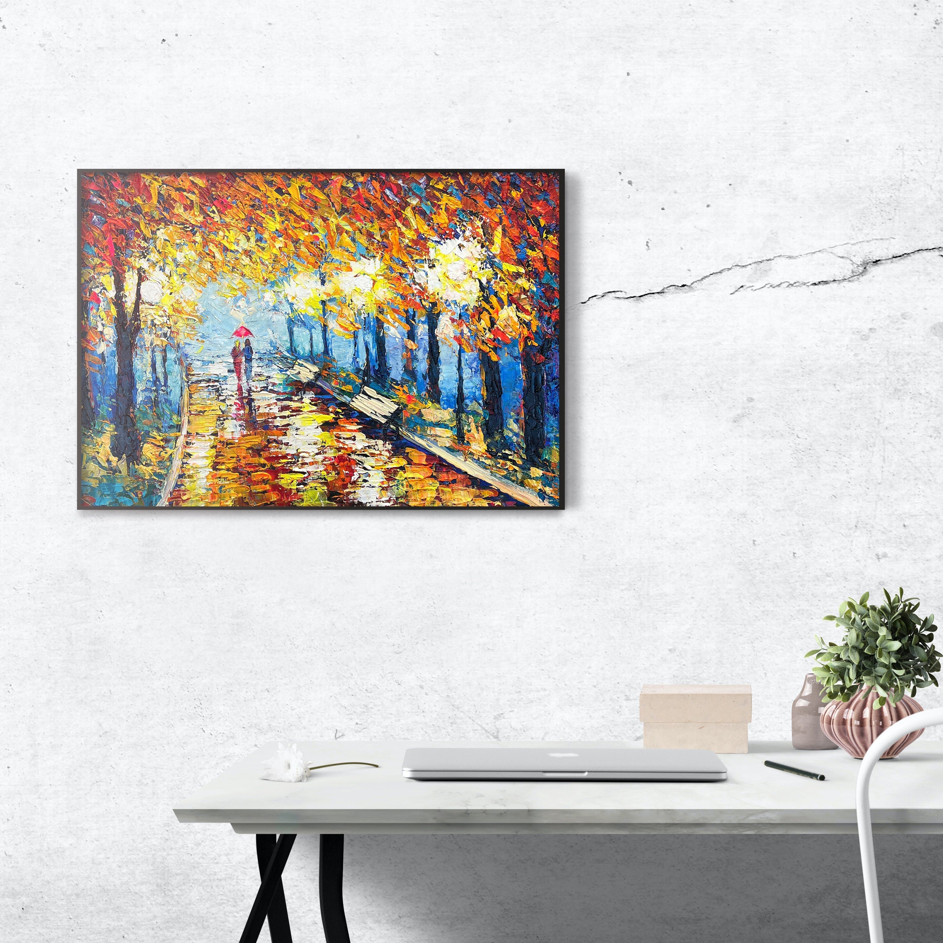 オリジナルの秋の風景油絵（キャンバス、24x36インチ） - Etsy 日本