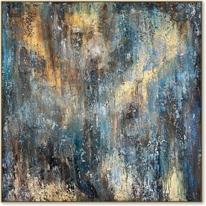 Vibrant Blue and Gold Textured Canvas Painting | Large Abstract Modern Wall Art