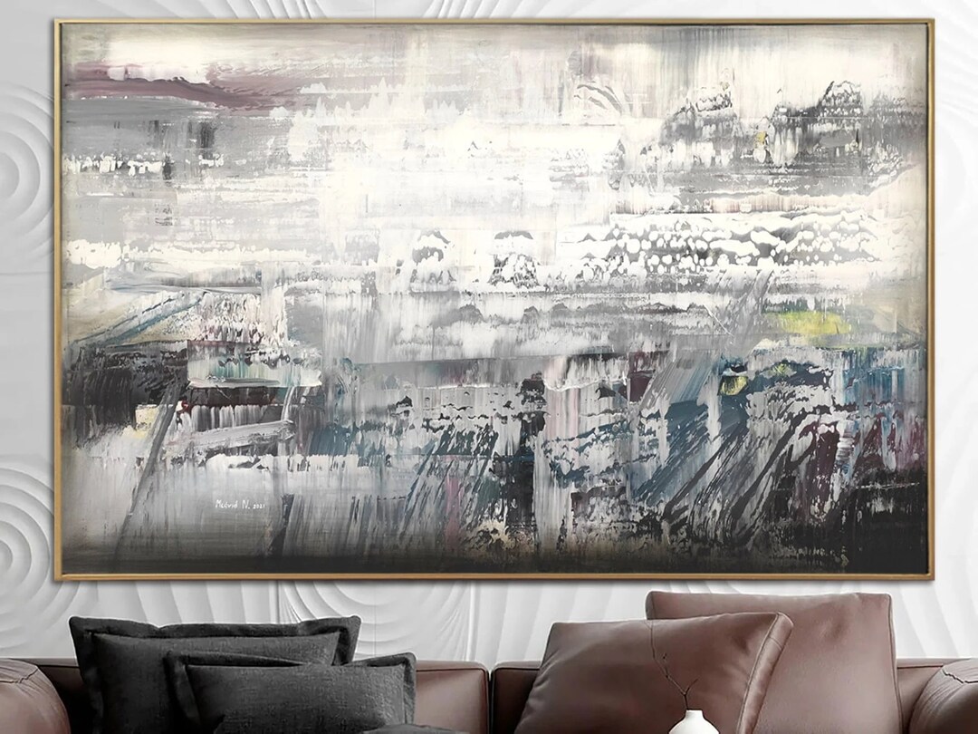 Abstract Gray Painting on Canvas 35.43x57.08 Original Etsy
