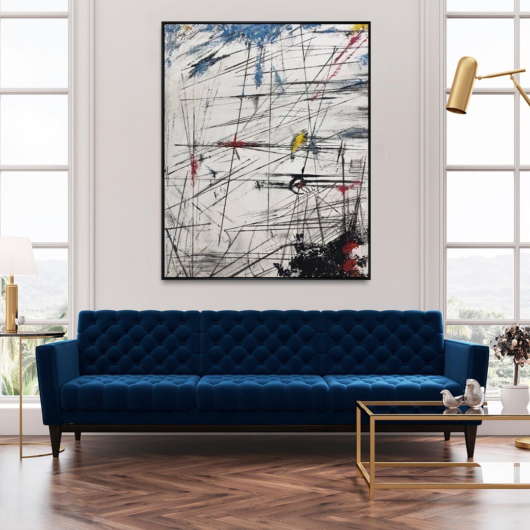 Large Abstract Geometric Painting – Modern Colorful Textured Canvas ...