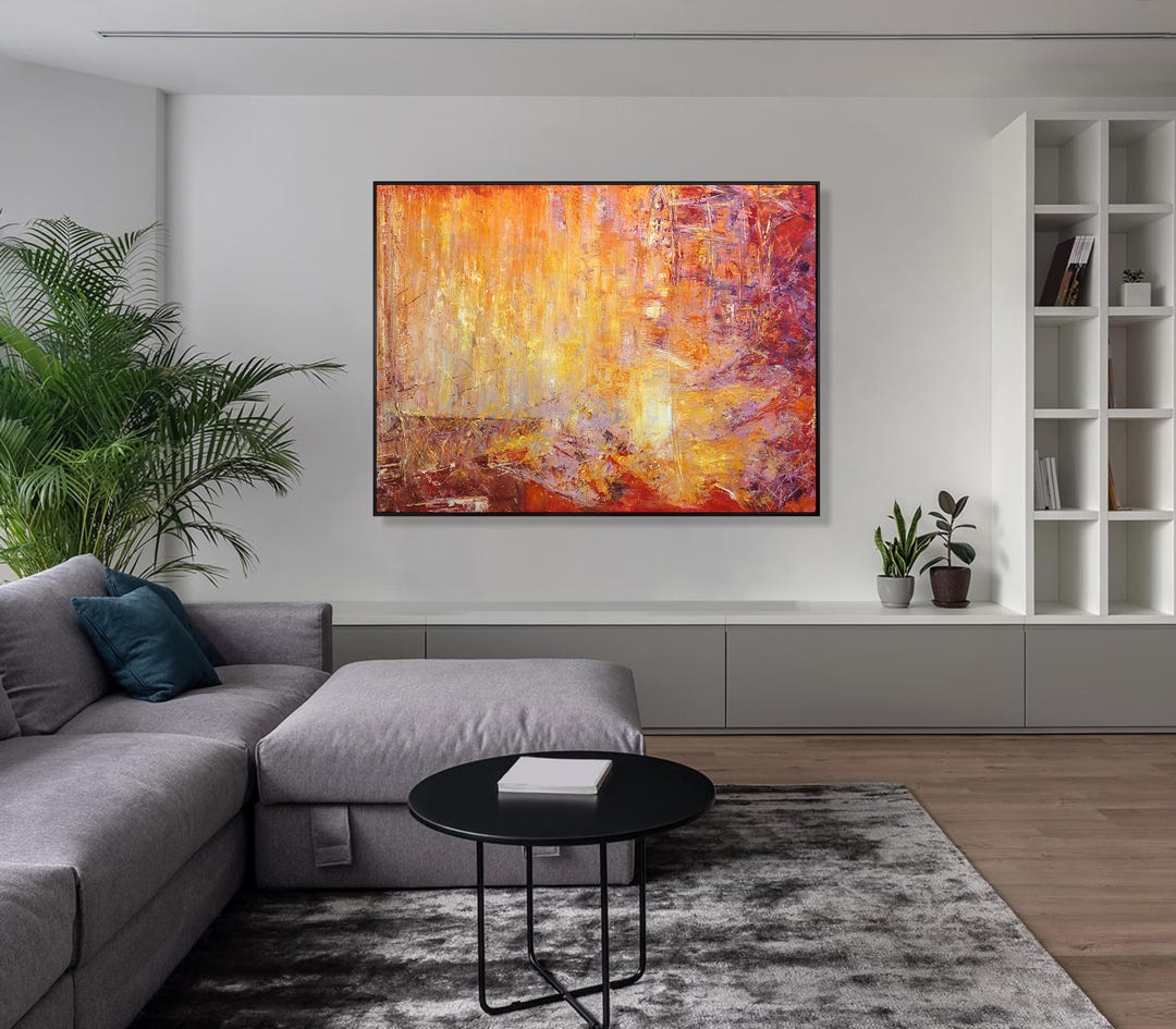 Large Orange Abstract Oil Painting on Canvas: Modern Framed Wall Art - Etsy