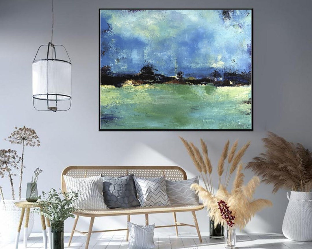 Abstract Landscape Painting Green Blue Painting on Canvas Oil Landscape