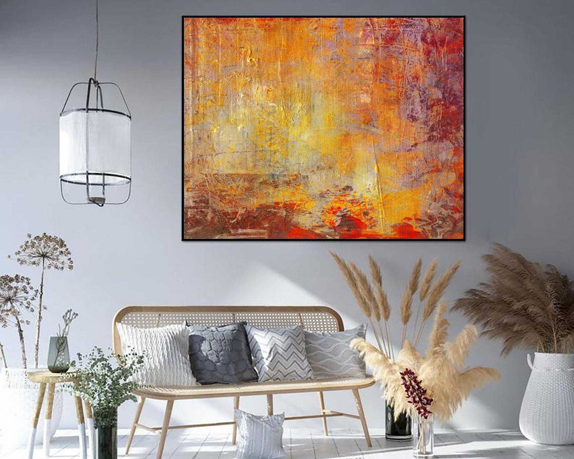 Golden Orange Abstract Canvas Art: Textured Modern Wall Decor - Etsy