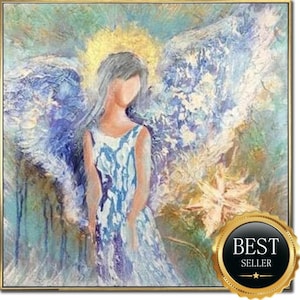 Angel Wall Art – Abstract Guardian Angel Painting on Canvas