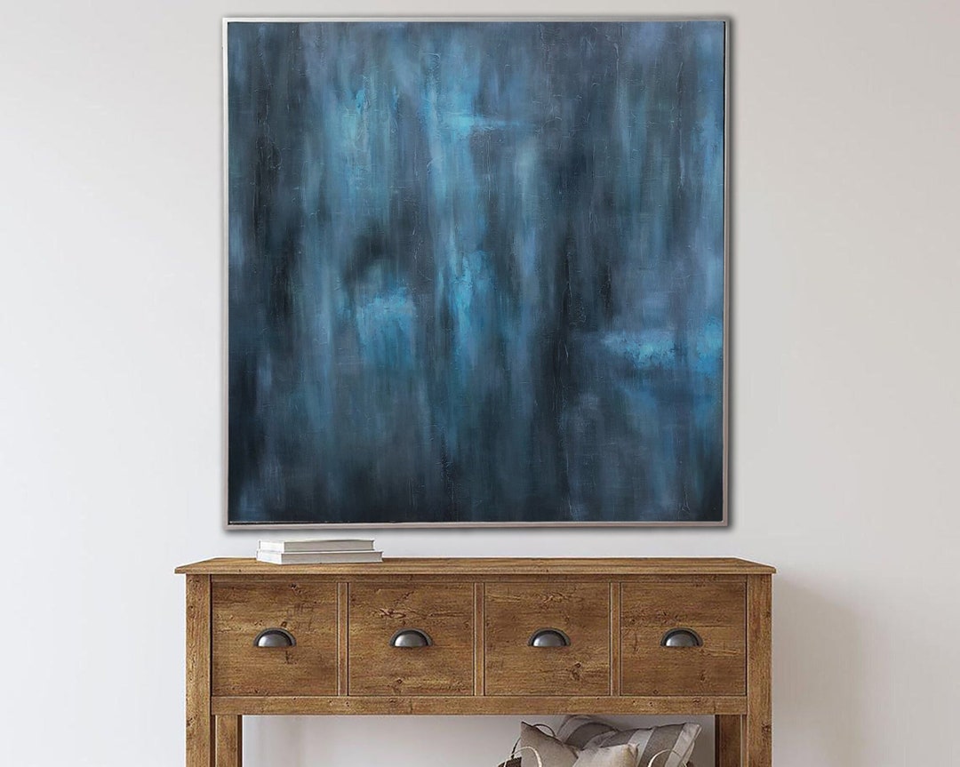 Large Abstract Blue Paintings on Canvas Minimalist Deep Blue Etsy