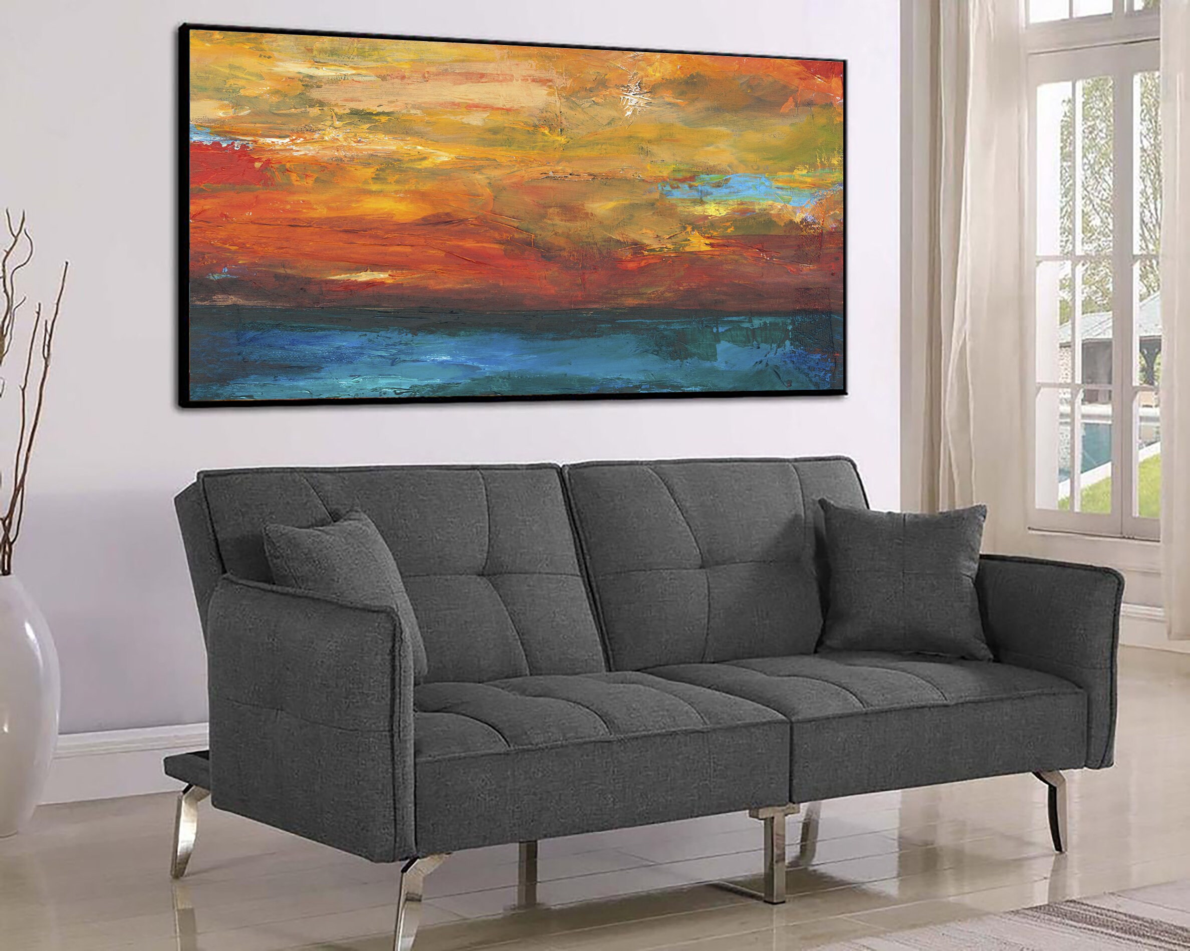 Large Orange Abstract Painting on Canvas Vivid Colors Wall Art Etsy