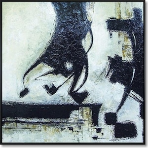 Abstract Black and White Painting  Silhouette Art Atmospheric Art Oil Painting Wall Hanging Decor Simple Forms Art 60x60&quot;