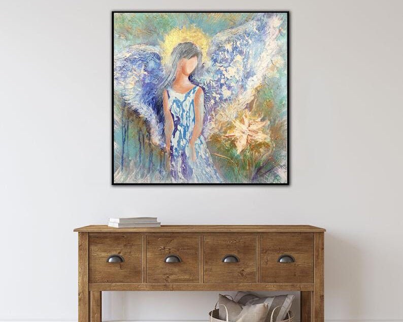 Large Acrylic Angel Paintings On Canvas Creative Home Decor Modern Textured Fine Art Handmade Oil Painting for Indie Room Wall Decor image 1