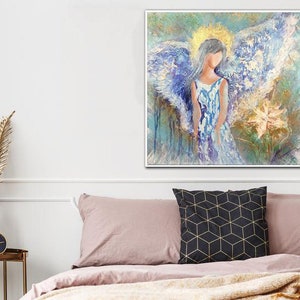 Large Acrylic Angel Paintings On Canvas Creative Home Decor Modern Textured Fine Art Handmade Oil Painting for Indie Room Wall Decor image 3