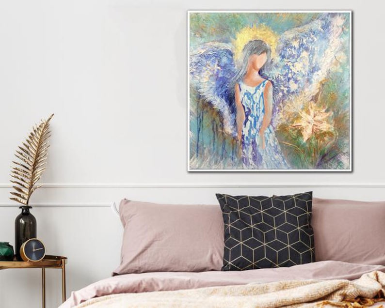 Large Acrylic Angel Paintings On Canvas Creative Home Decor Modern Textured Fine Art Handmade Oil Painting for Indie Room Wall Decor image 3