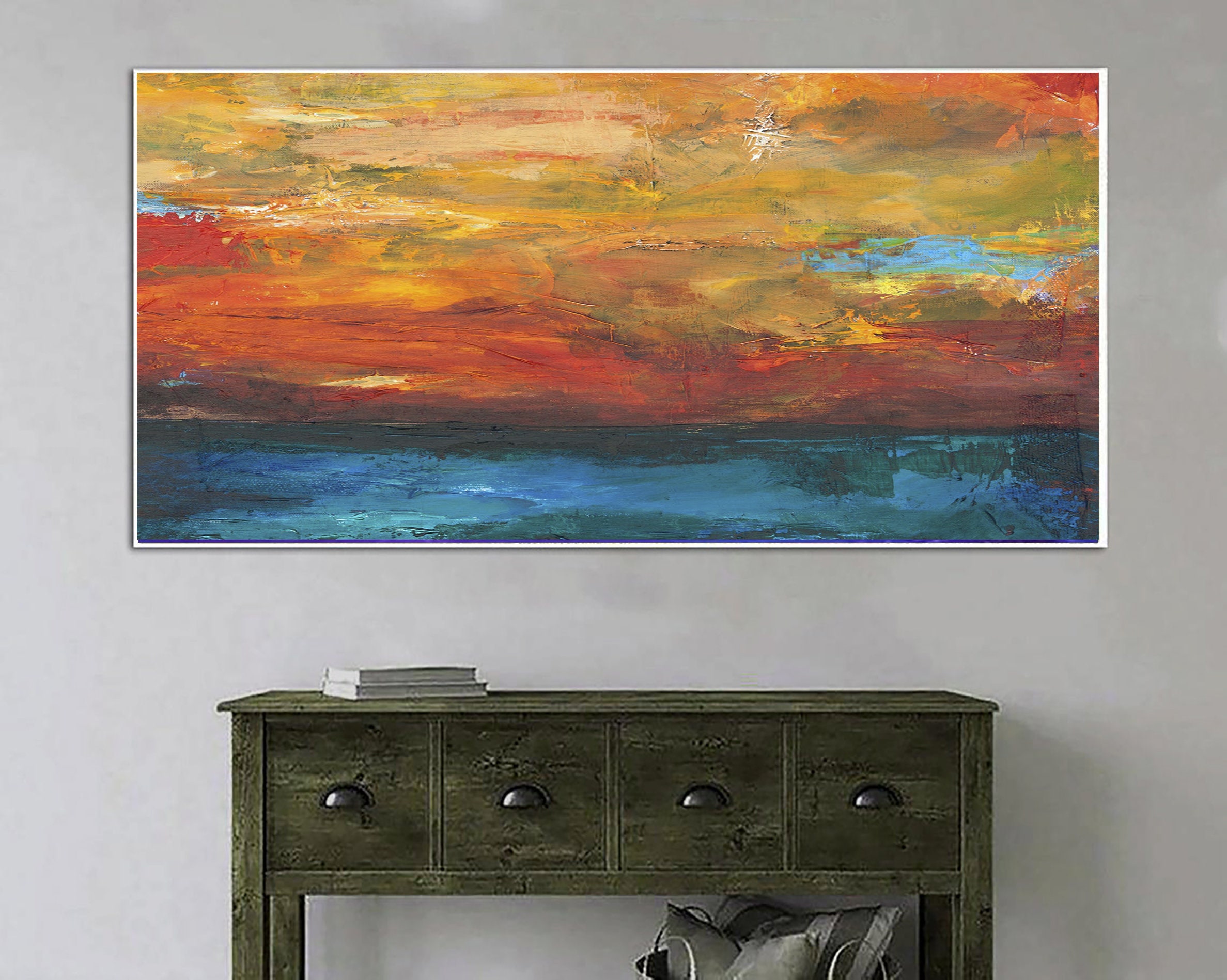 Large Orange Abstract Painting on Canvas Vivid Colors Wall Art Etsy