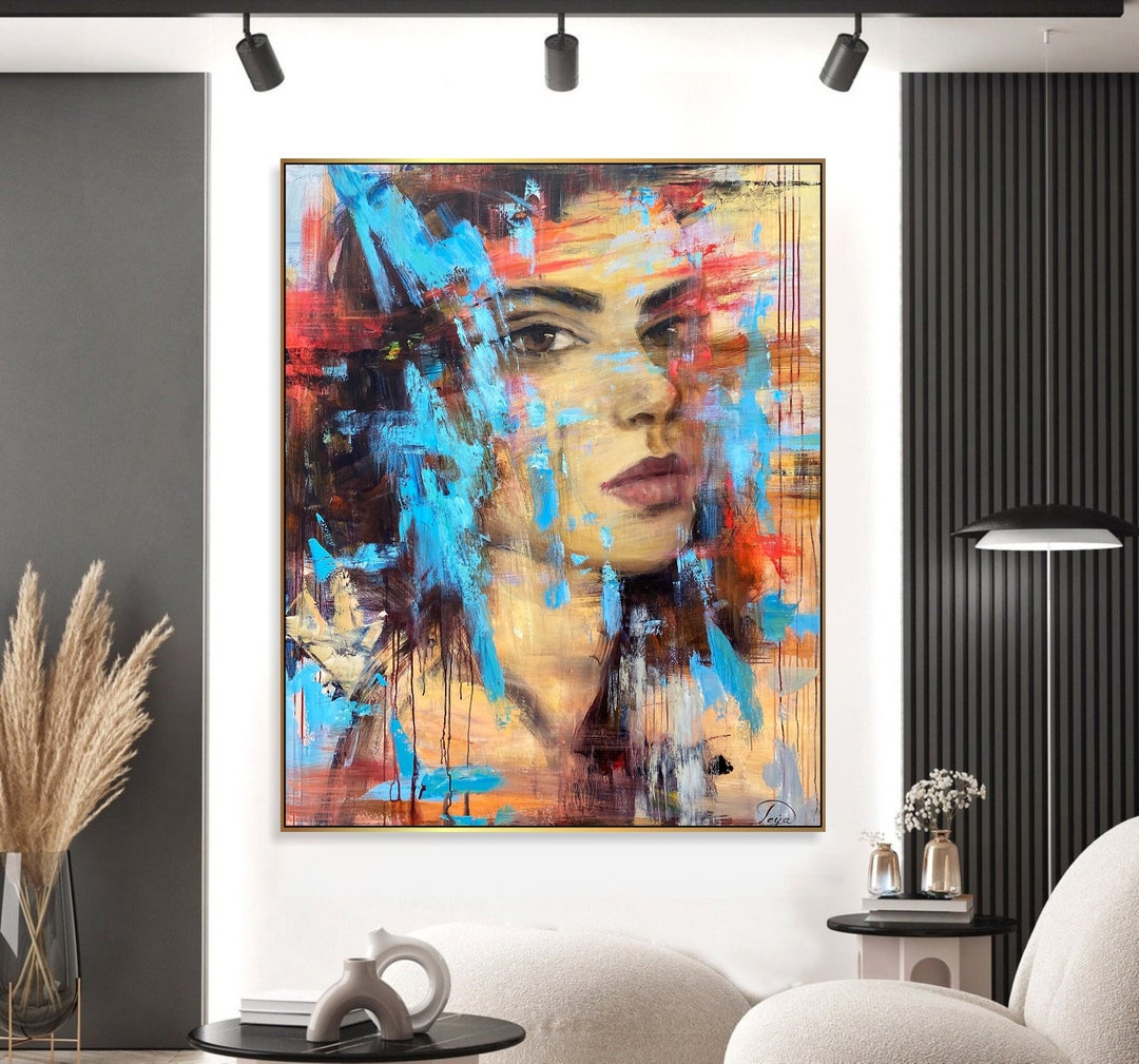 Abstract Woman Portrait Painting – Acrylic Canvas Wall Art, Colorful ...