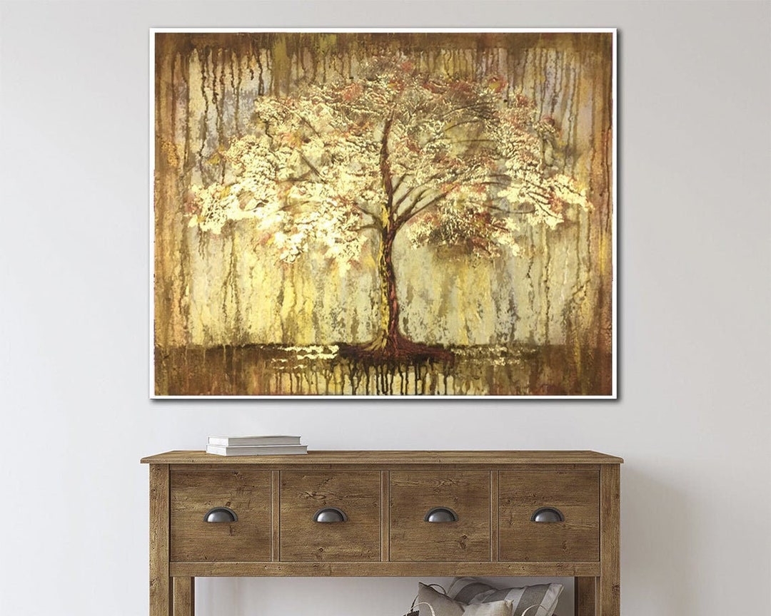 Golden Tree of Life Painting – Textured Acrylic & Oil Canvas Art - Etsy