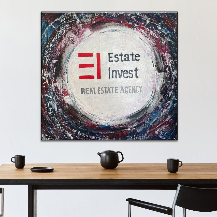 Original Your Company Logo Oil Painting Abstract Round Wall Etsy