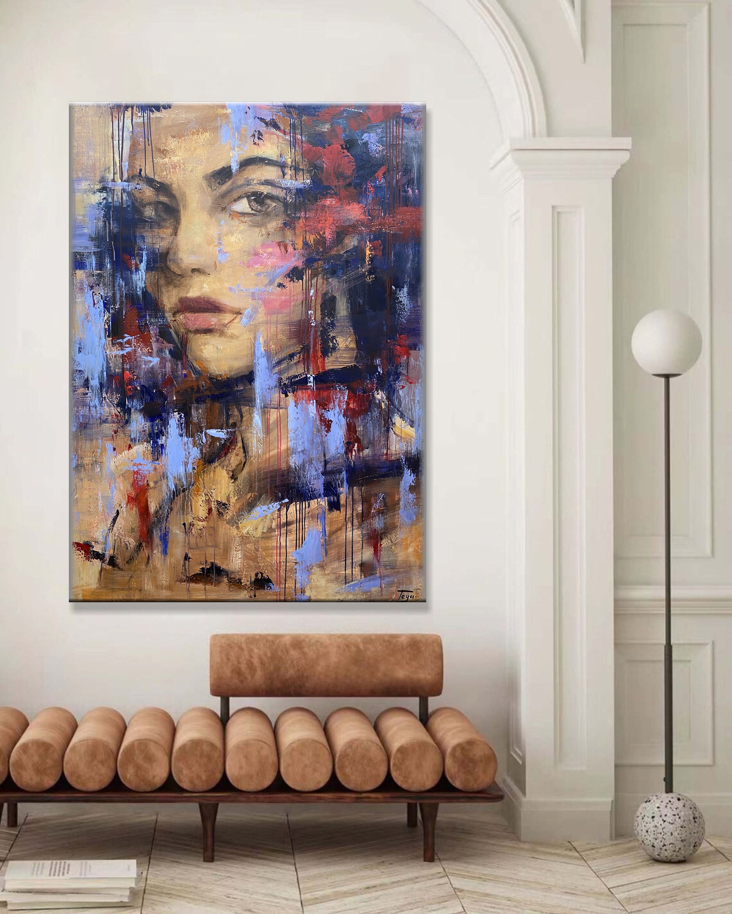 Abstract Woman Face Painting – Textured Oil on Canvas Wall Art (63"x47 ...