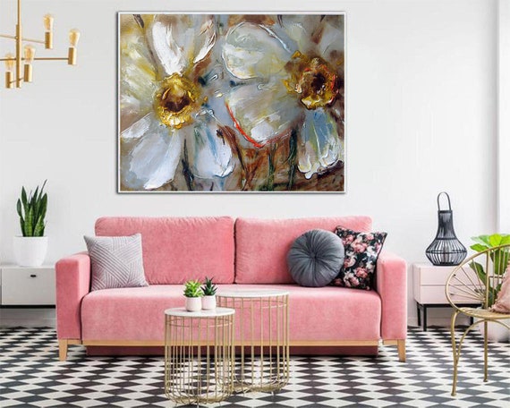 Extra Large Art Flower Painting Oil Daisy Painting Acrylic | Etsy