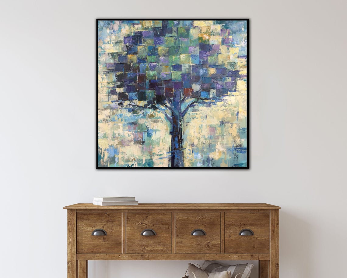 Large Original Abstract Oil Painting Tree Painting Beige Wall Etsy