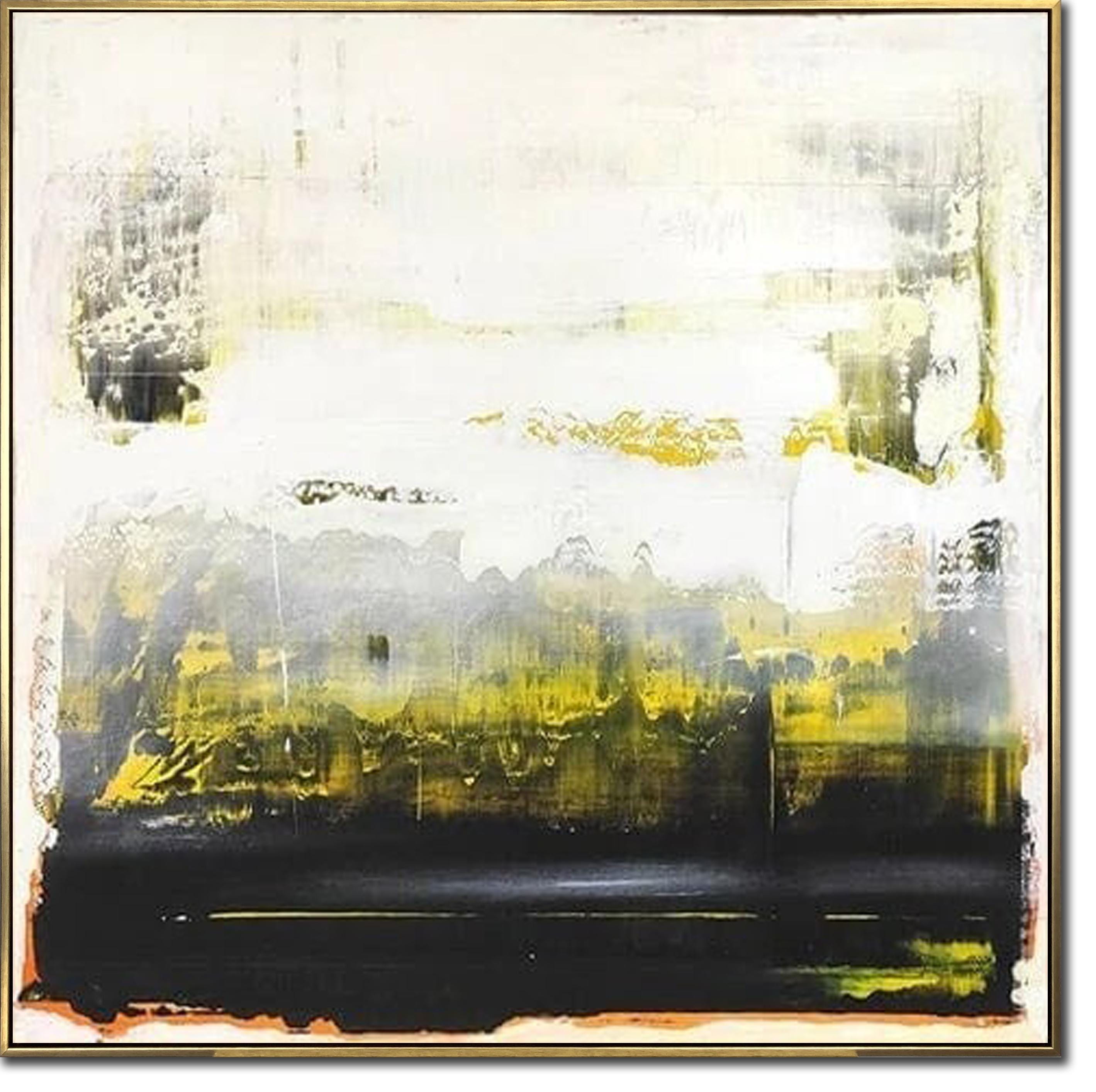 黄色と黒の抽象画キャンバス 39.37x39.37インチ - Etsy 日本